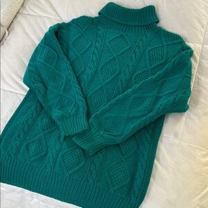 Vintage Lydia Jane LTD Hand Knit Turtleneck Cable Knit Sweater - Teal Green